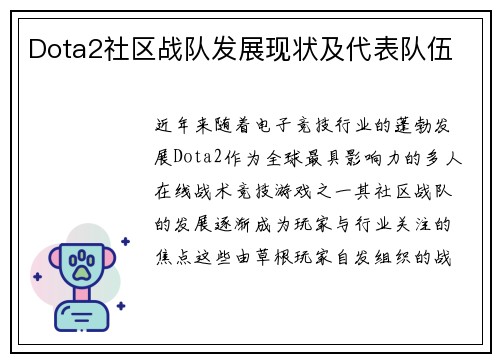 Dota2社区战队发展现状及代表队伍